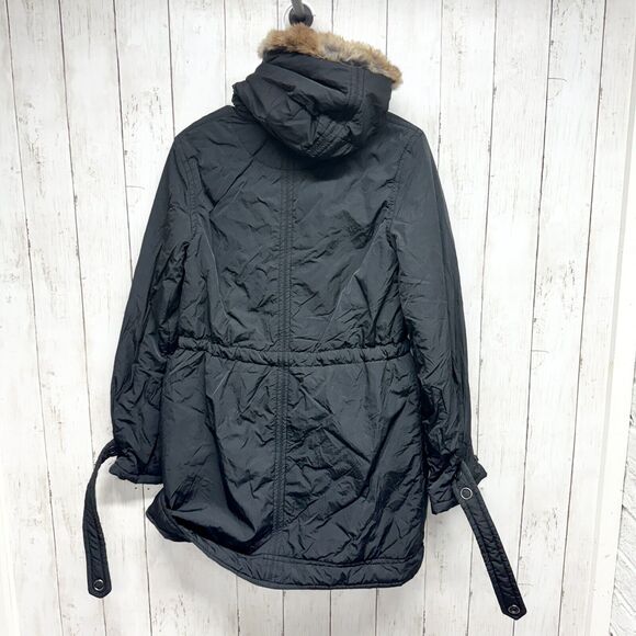THEORY Jacket Women Size P/ Small Black Full Zip Hooded Double Pocket Black Fur - Picture 4 of 4